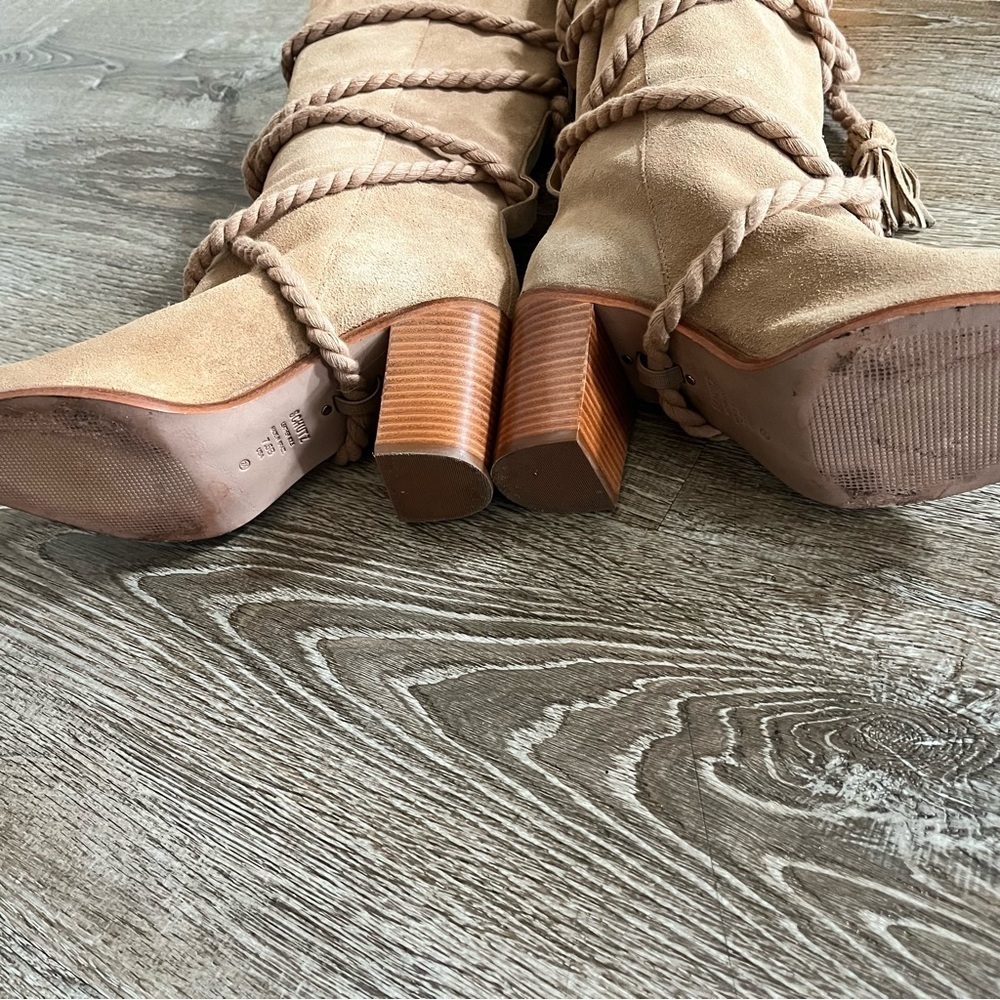 SCHUTZ Women 7.5 Nataly Cow Suede Honeycomb Rope Suede Boots Anthropology Brazil - Picture 5 of 9